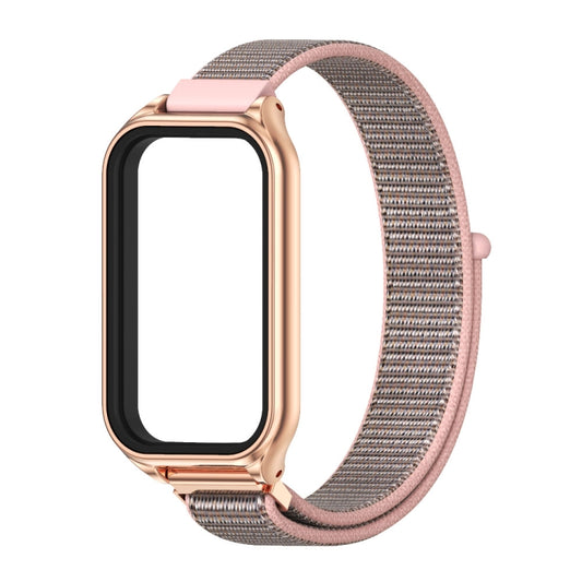 For Xiaomi Smart Band 8 Active / Redmi Band 2 Mijobs Metal Shell Breathable Nylon Loop Watch Band(Pink Rose Gold) by MIJOBS