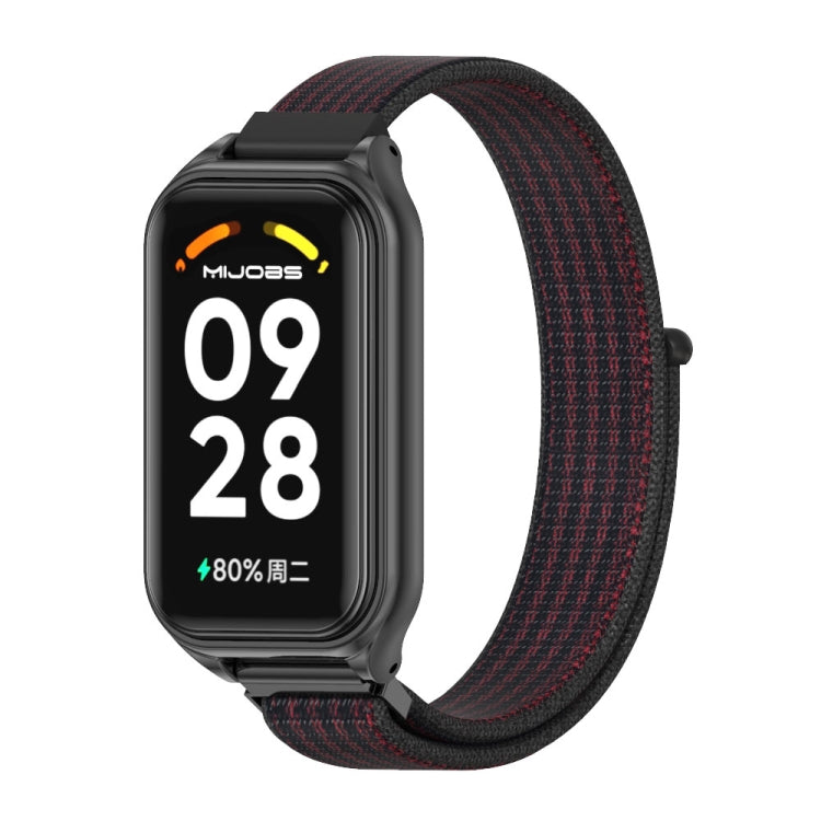 For Xiaomi Smart Band 8 Active / Redmi Band 2 Mijobs Metal Shell Breathable Nylon Loop Watch Band(Black Red) - Watch Bands by MIJOBS | Online Shopping UK | buy2fix