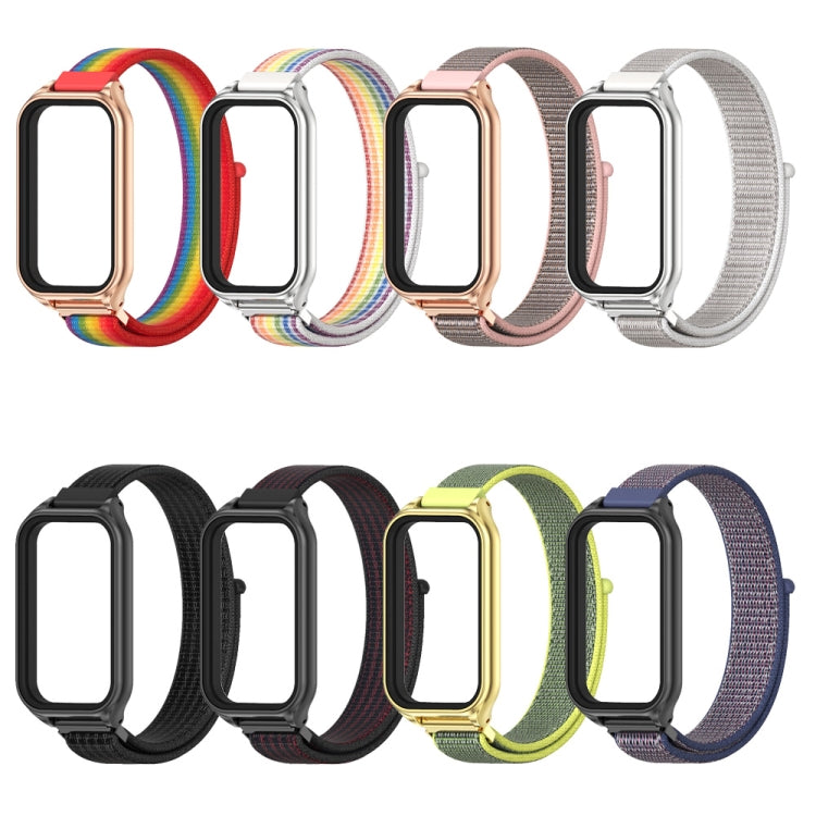 For Xiaomi Smart Band 8 Active / Redmi Band 2 Mijobs Metal Shell Breathable Nylon Loop Watch Band(Black Red) - Watch Bands by MIJOBS | Online Shopping UK | buy2fix