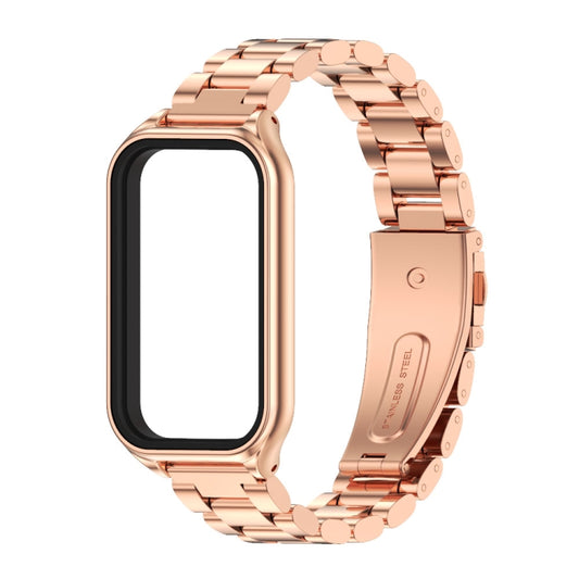 For Xiaomi Smart Band 8 Active / Redmi Band 2 Mijobs Metal Shell + Three-Bead Stainless Steel Watch Band(Rose Gold) by MIJOBS