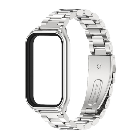 For Xiaomi Smart Band 8 Active / Redmi Band 2 Mijobs Metal Shell + Three-Bead Stainless Steel Watch Band(Silver) by MIJOBS