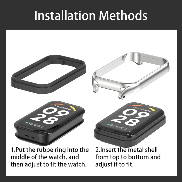 For Xiaomi Smart Band 8 Active / Redmi Band 2 Mijobs Metal Shell + Three-Bead Stainless Steel Watch Band(Black) by MIJOBS