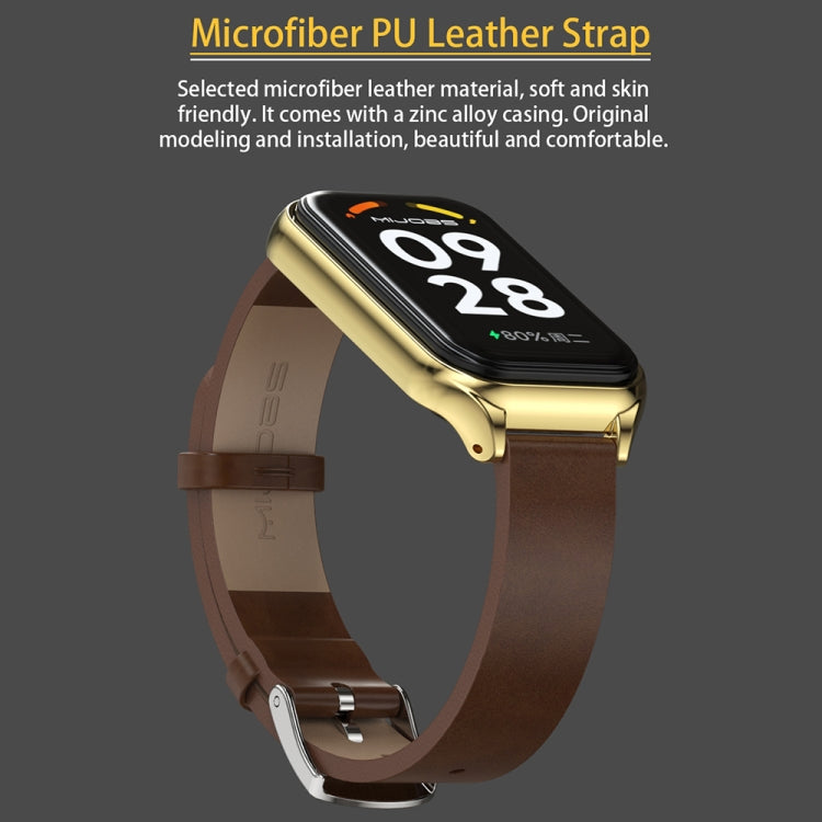 For Xiaomi Smart Band 8 Active / Redmi Band 2 Mijobs Metal Shell Genuine Leather Watch Band(Red Silver) - Watch Bands by MIJOBS | Online Shopping UK | buy2fix