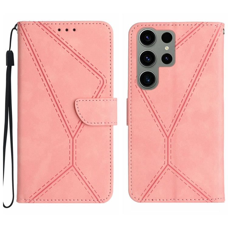 For Samsung Galaxy S23 Ultra 5G Stitching Embossed Leather Phone Case(Pink) - Galaxy S23 Ultra 5G Cases by buy2fix | Online Shopping UK | buy2fix