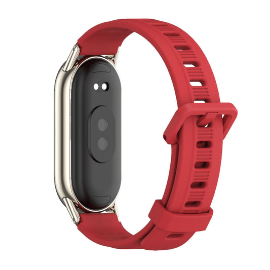 For Xiaomi Smart Band 10 / 9 / 8 Mijobs Flat Hole Breathable Silicone Watch Band(Red+Light Gold) by MIJOBS