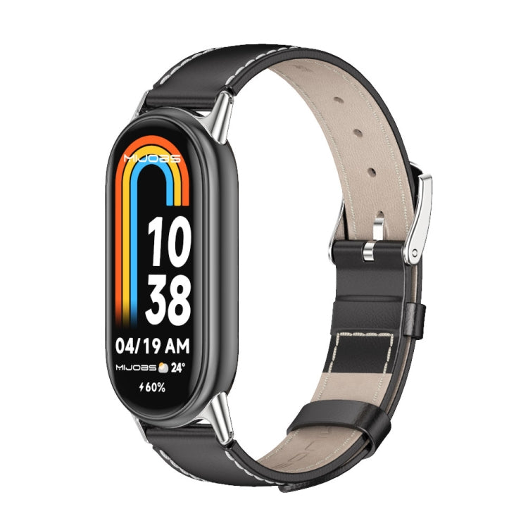 For Xiaomi Smart Band 10 / 9 / 8 Mijobs Genuine Leather Watch Band(Black Silver) - Watch Bands by MIJOBS | Online Shopping UK | buy2fix