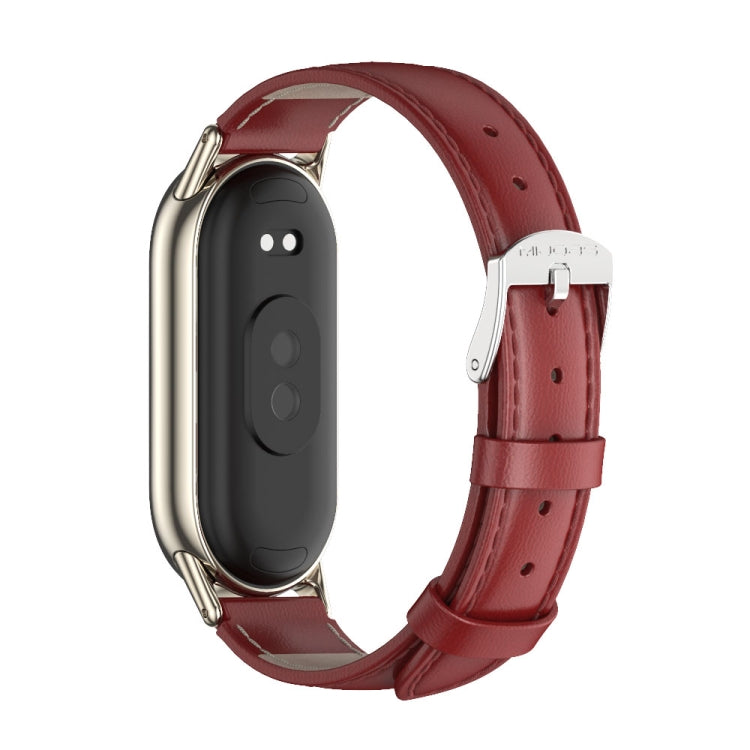 For Xiaomi Smart Band 10 / 9 / 8 Mijobs Genuine Leather Watch Band(Red Light Gold) - Watch Bands by MIJOBS | Online Shopping UK | buy2fix