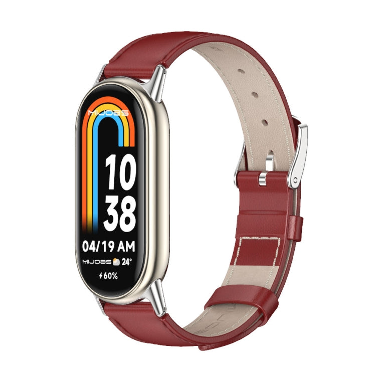 For Xiaomi Smart Band 10 / 9 / 8 Mijobs Genuine Leather Watch Band(Red Silver) - Watch Bands by MIJOBS | Online Shopping UK | buy2fix