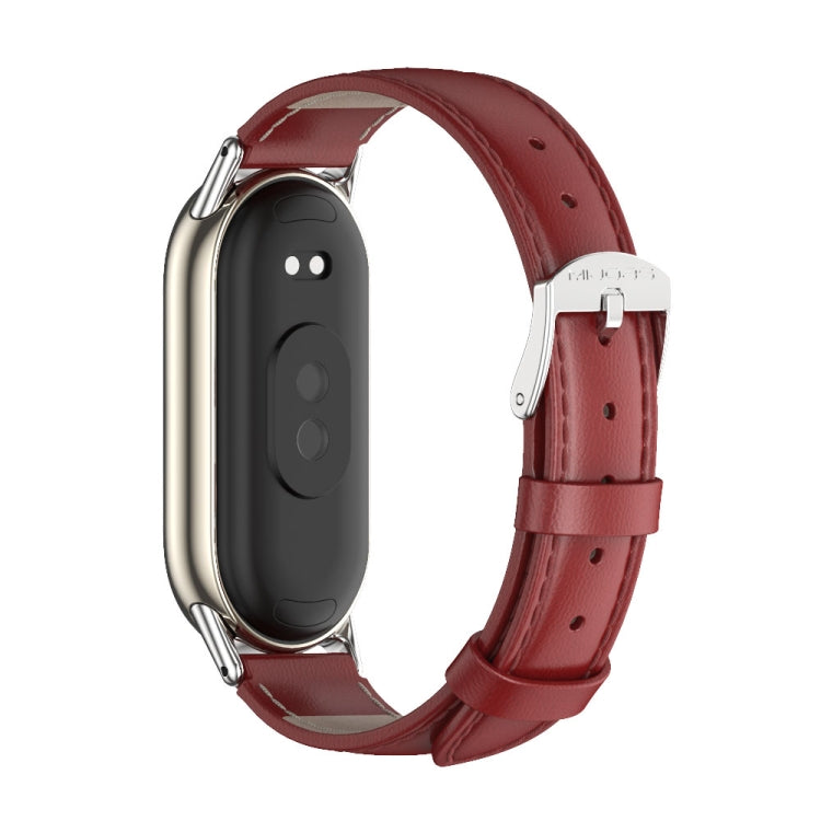 For Xiaomi Smart Band 10 / 9 / 8 Mijobs Genuine Leather Watch Band(Red Silver) - Watch Bands by MIJOBS | Online Shopping UK | buy2fix