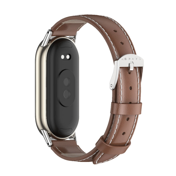 For Xiaomi Smart Band 10 / 9 / 8 Mijobs Genuine Leather Watch Band(Brown Silver) - Watch Bands by MIJOBS | Online Shopping UK | buy2fix