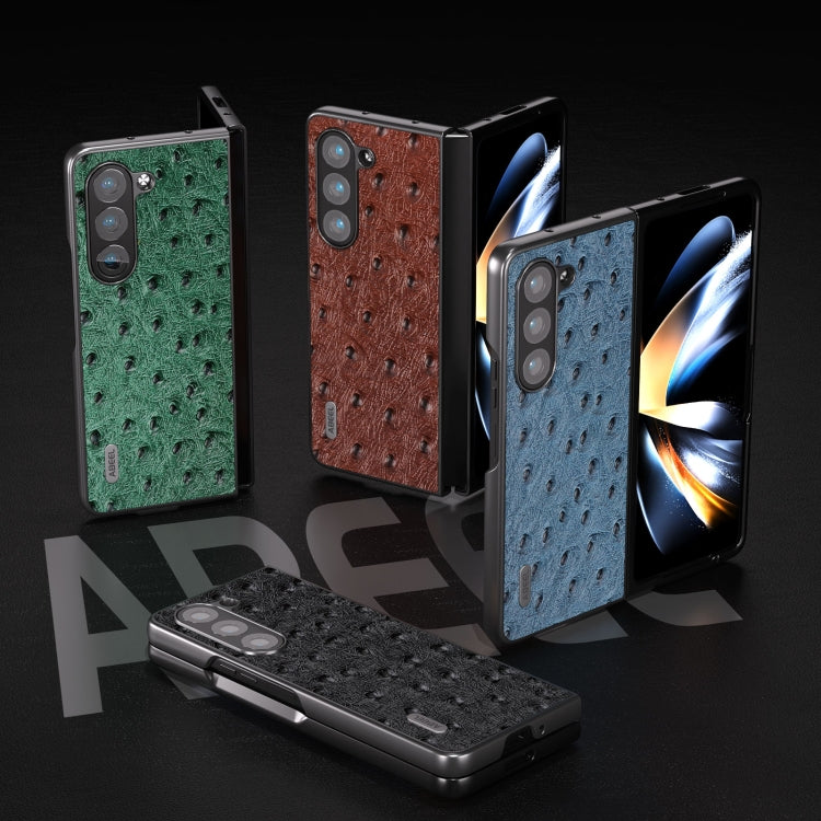 For Samsung Galaxy Z Fold5 ABEEL Genuine Leather Ostrich Texture Phone Case(Coffee) by buy2fix