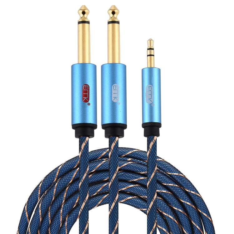 EMK 3.5mm Jack Male to 2 x 6.35mm Jack Male Gold Plated Connector Nylon Braid AUX Cable for Computer / X-BOX / PS3 / CD / DVD, Cable Length:3m(Dark Blue) - by EMK | Online Shopping UK | buy2fix