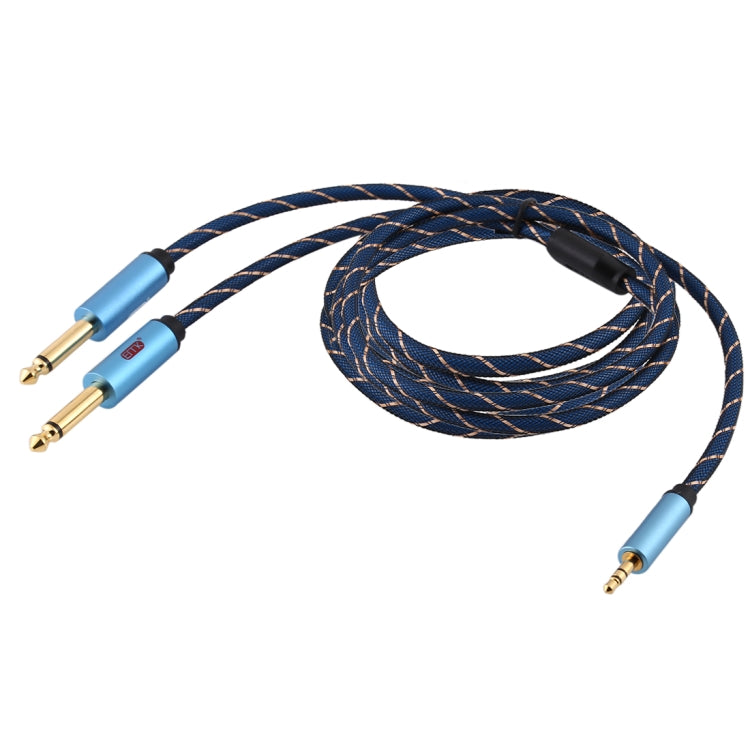 EMK 3.5mm Jack Male to 2 x 6.35mm Jack Male Gold Plated Connector Nylon Braid AUX Cable for Computer / X-BOX / PS3 / CD / DVD, Cable Length:3m(Dark Blue) - by EMK | Online Shopping UK | buy2fix