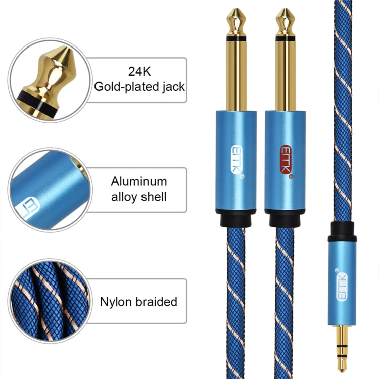 EMK 3.5mm Jack Male to 2 x 6.35mm Jack Male Gold Plated Connector Nylon Braid AUX Cable for Computer / X-BOX / PS3 / CD / DVD, Cable Length:3m(Dark Blue) - by EMK | Online Shopping UK | buy2fix