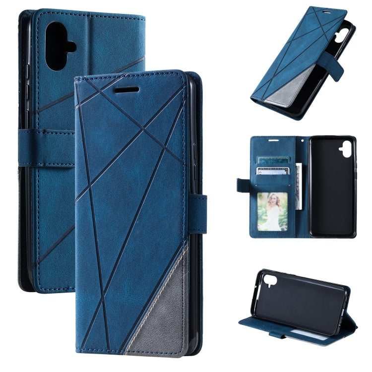For Samsung Galaxy A04e /F04 Skin Feel Splicing Leather Phone Case(Blue) - Galaxy Phone Cases by buy2fix | Online Shopping UK | buy2fix