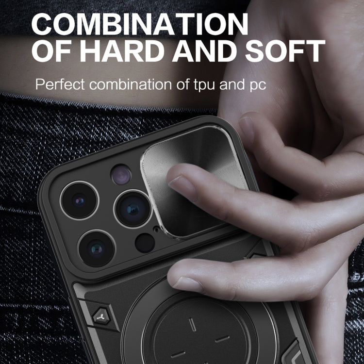 For iPhone 14 Pro Max CD Texture Sliding Camshield Magnetic Holder Phone Case(Silver) by buy2fix