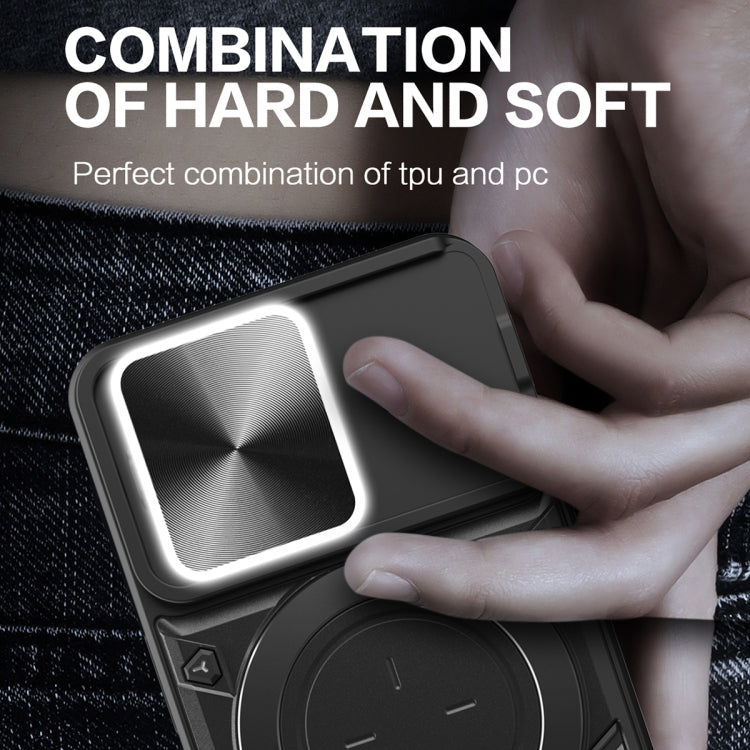 For iPhone 14 Plus CD Texture Sliding Camshield Magnetic Holder Phone Case(Black) by buy2fix