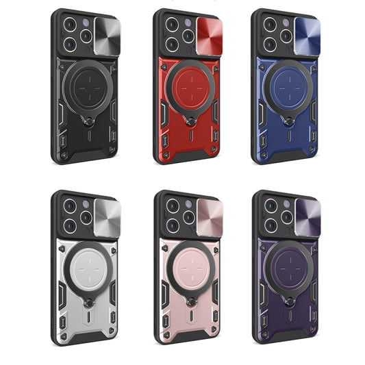 For iPhone 14 Plus CD Texture Sliding Camshield Magnetic Holder Phone Case(Blue) by buy2fix