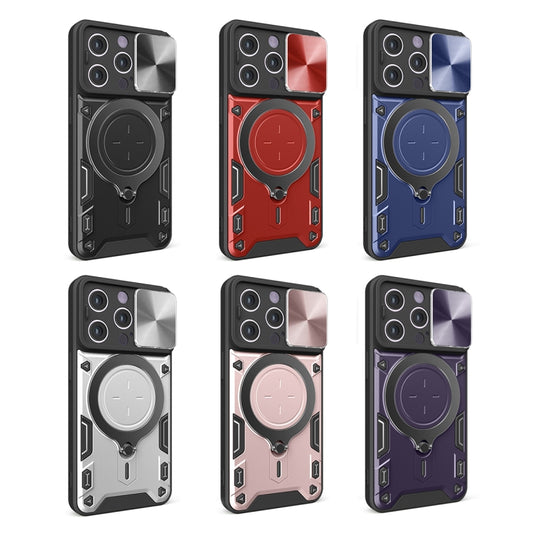 For iPhone 15 Pro CD Texture Sliding Camshield Magnetic Holder Phone Case(Red) by buy2fix