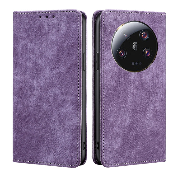 For Xiaomi 13 Ultra 5G RFID Anti-theft Brush Magnetic Leather Phone Case(Purple) - Xiaomi Cases by buy2fix | Online Shopping UK | buy2fix
