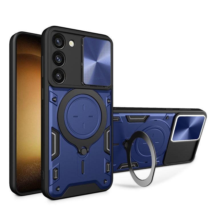 For Samsung Galaxy S23 5G CD Texture Sliding Camshield Magnetic Holder Phone Case(Blue) - Galaxy S23 5G Cases by buy2fix | Online Shopping UK | buy2fix