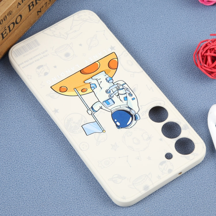 For Samsung Galaxy S21 Ultra 5G Astronaut Pattern Silicone Straight Edge Phone Case(Planet Landing-White) - Galaxy S21 Ultra 5G Cases by buy2fix | Online Shopping UK | buy2fix