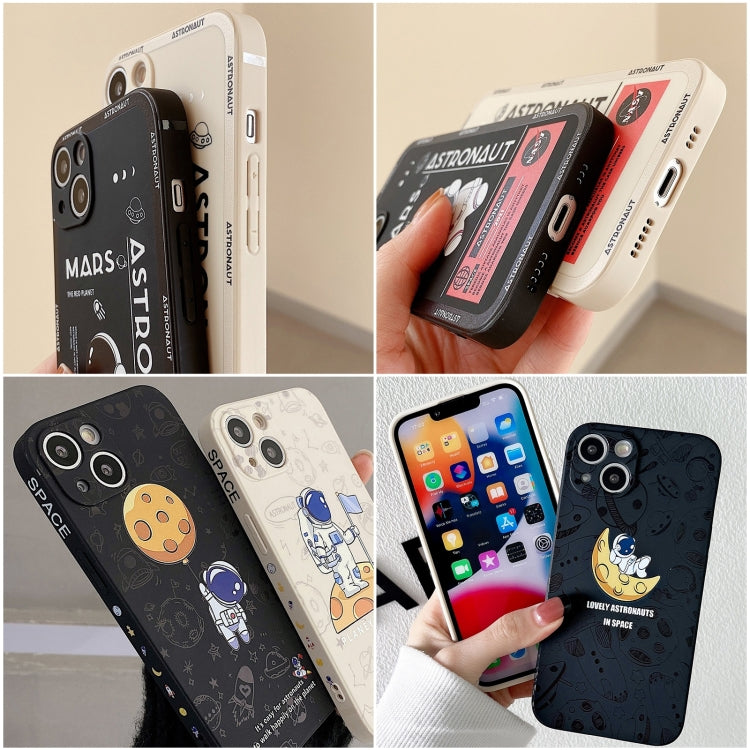 For Samsung Galaxy S21 Ultra 5G Astronaut Pattern Silicone Straight Edge Phone Case(Flying Astronaut-Black) - Galaxy S21 Ultra 5G Cases by buy2fix | Online Shopping UK | buy2fix