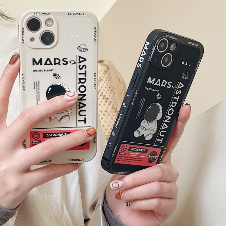 For Samsung Galaxy S21 Ultra 5G Astronaut Pattern Silicone Straight Edge Phone Case(Flying Astronaut-Black) - Galaxy S21 Ultra 5G Cases by buy2fix | Online Shopping UK | buy2fix