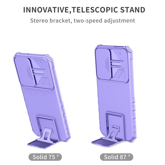 For Samsung Galaxy S22+ 5G Stereoscopic Holder Sliding Camshield Phone Case(Purple) by buy2fix