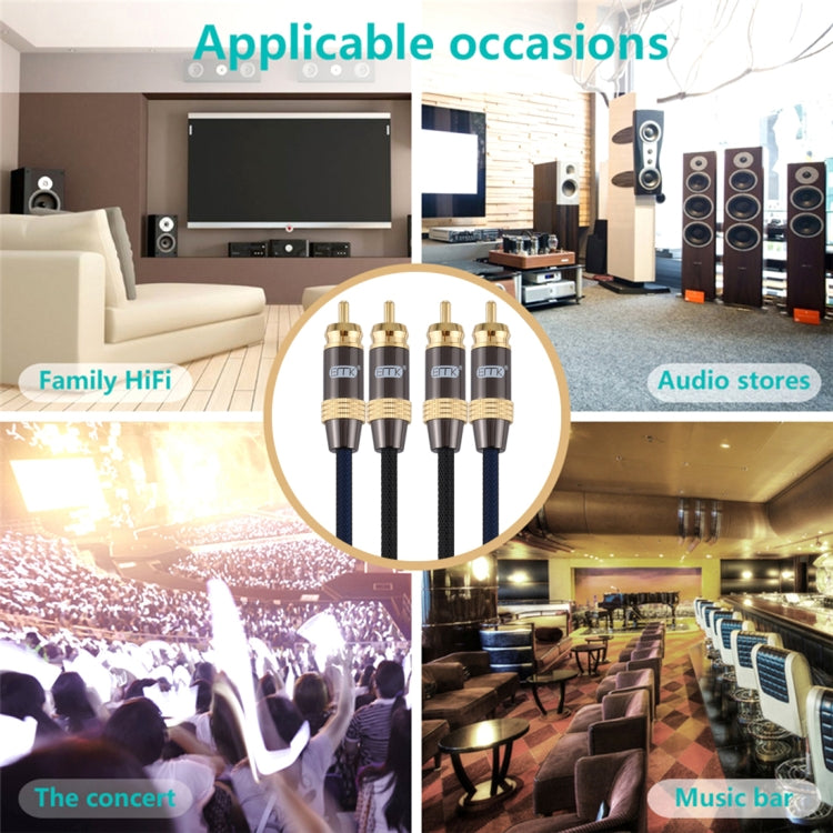 EMK 2 x RCA Male to 2 x RCA Male Gold Plated Connector Nylon Braid Coaxial Audio Cable for TV / Amplifier / Home Theater / DVD, Cable Length:1m(Black) by EMK