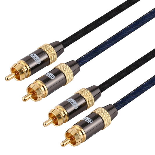 EMK 2 x RCA Male to 2 x RCA Male Gold Plated Connector Nylon Braid Coaxial Audio Cable for TV / Amplifier / Home Theater / DVD, Cable Length:2m(Black) by EMK