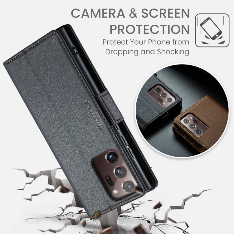 For Samsung Galaxy Note20 Ultra CaseMe 023 Butterfly Buckle Litchi Texture RFID Anti-theft Leather Phone Case(Black) by CaseMe