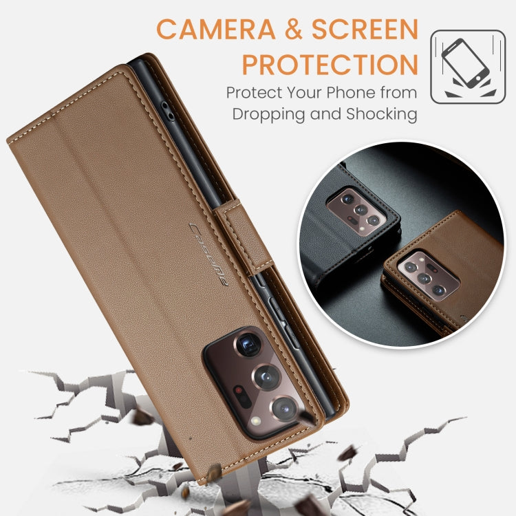 For Samsung Galaxy Note20 Ultra CaseMe 023 Butterfly Buckle Litchi Texture RFID Anti-theft Leather Phone Case(Brown) by CaseMe