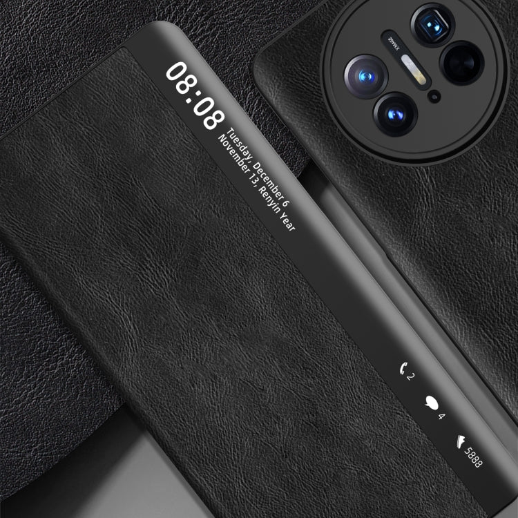 For Huawei Mate X3 Retro Magnetic Side Window View Leather Smart Phone Case(Silver) - Huawei Cases by buy2fix | Online Shopping UK | buy2fix