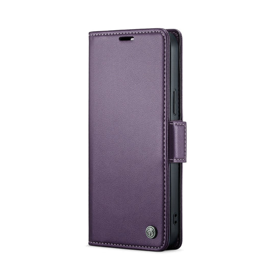 For iPhone 14 Pro CaseMe 023 Butterfly Buckle Litchi Texture RFID Anti-theft Leather Phone Case(Pearly Purple) by CaseMe
