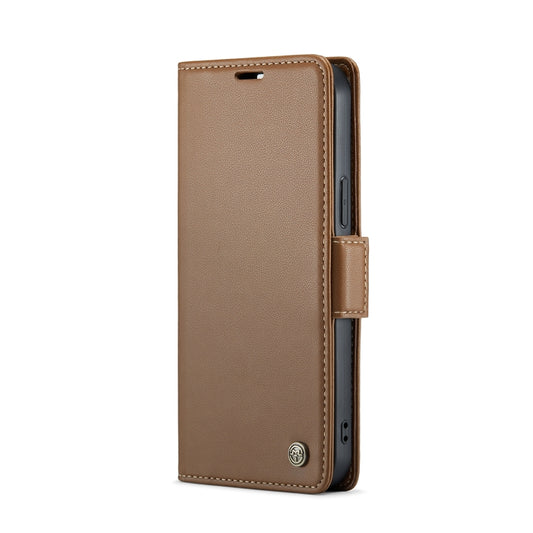 For iPhone 13 Pro Max CaseMe 023 Butterfly Buckle Litchi Texture RFID Anti-theft Leather Phone Case(Brown) by CaseMe