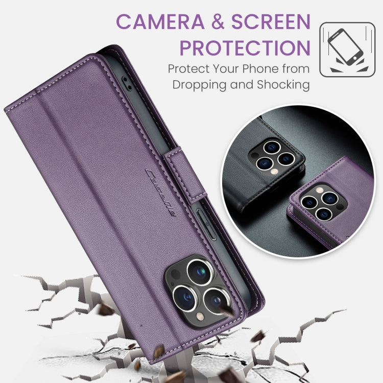 For iPhone 13 Pro Max CaseMe 023 Butterfly Buckle Litchi Texture RFID Anti-theft Leather Phone Case(Pearly Purple) by CaseMe