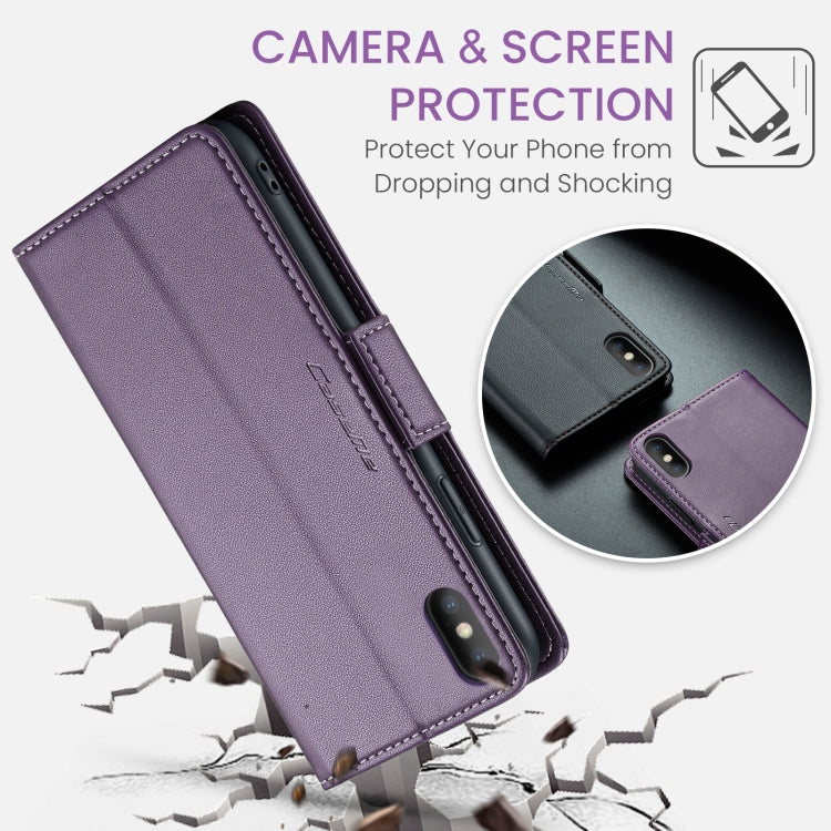 For iPhone XS Max CaseMe 023 Butterfly Buckle Litchi Texture RFID Anti-theft Leather Phone Case(Pearly Purple) by CaseMe