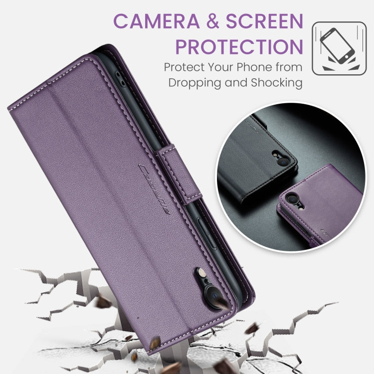 For iPhone XR CaseMe 023 Butterfly Buckle Litchi Texture RFID Anti-theft Leather Phone Case(Pearly Purple) by CaseMe