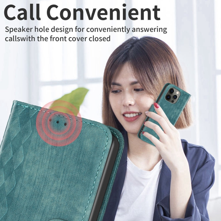 For iPhone 12 Pro Max Plaid Embossed Leather Phone Case(Green) by buy2fix