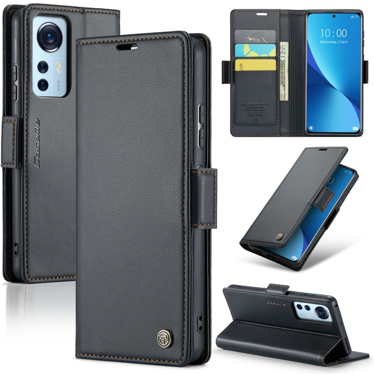 For Xiaomi 12 / 12X / 12S CaseMe 023 Butterfly Buckle Litchi Texture RFID Anti-theft Leather Phone Case(Black) - Xiaomi Cases by CaseMe | Online Shopping UK | buy2fix