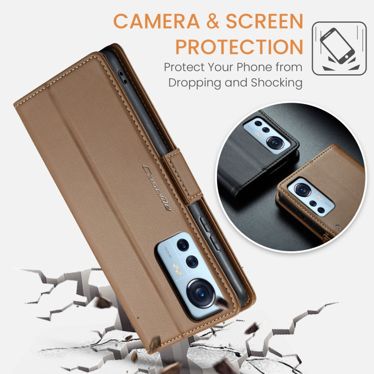 For Xiaomi 12 / 12X / 12S CaseMe 023 Butterfly Buckle Litchi Texture RFID Anti-theft Leather Phone Case(Brown) - Xiaomi Cases by CaseMe | Online Shopping UK | buy2fix