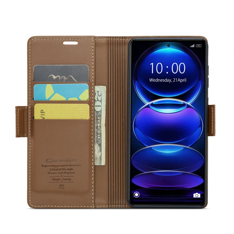 For Xiaomi Poco X5 Pro 5G CaseMe 023 Butterfly Buckle Litchi Texture RFID Anti-theft Leather Phone Case(Brown) - Xiaomi Cases by CaseMe | Online Shopping UK | buy2fix