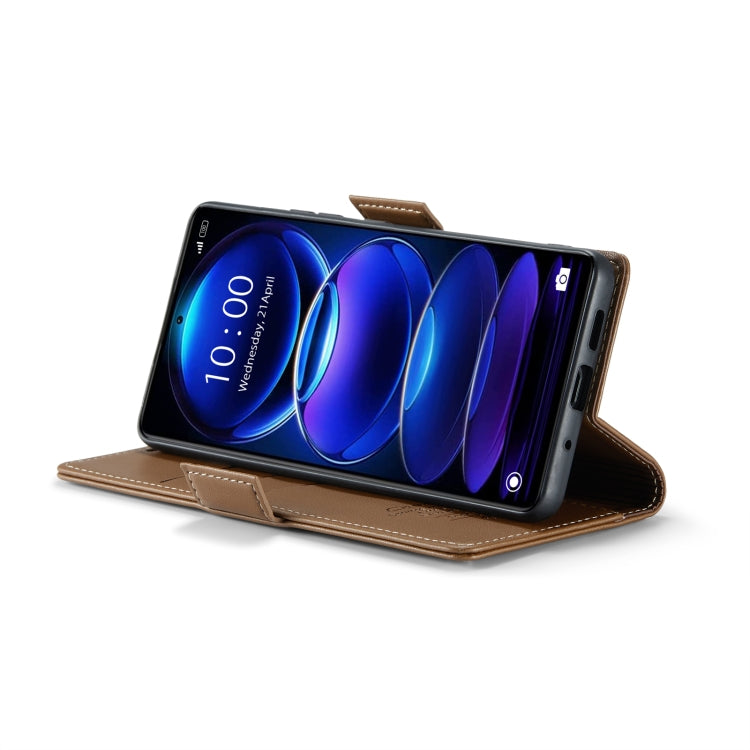 For Xiaomi Poco X5 Pro 5G CaseMe 023 Butterfly Buckle Litchi Texture RFID Anti-theft Leather Phone Case(Brown) - Xiaomi Cases by CaseMe | Online Shopping UK | buy2fix