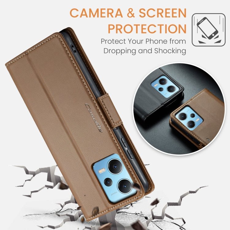 For Xiaomi Poco X5 5G CaseMe 023 Butterfly Buckle Litchi Texture RFID Anti-theft Leather Phone Case(Brown) by CaseMe
