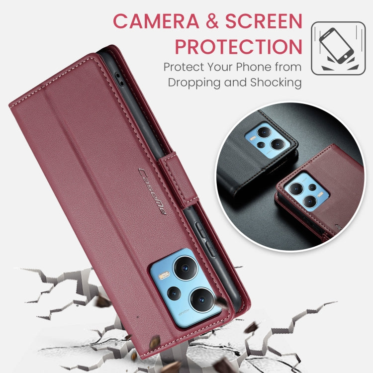 For Xiaomi Poco X5 5G CaseMe 023 Butterfly Buckle Litchi Texture RFID Anti-theft Leather Phone Case(Wine Red) by CaseMe