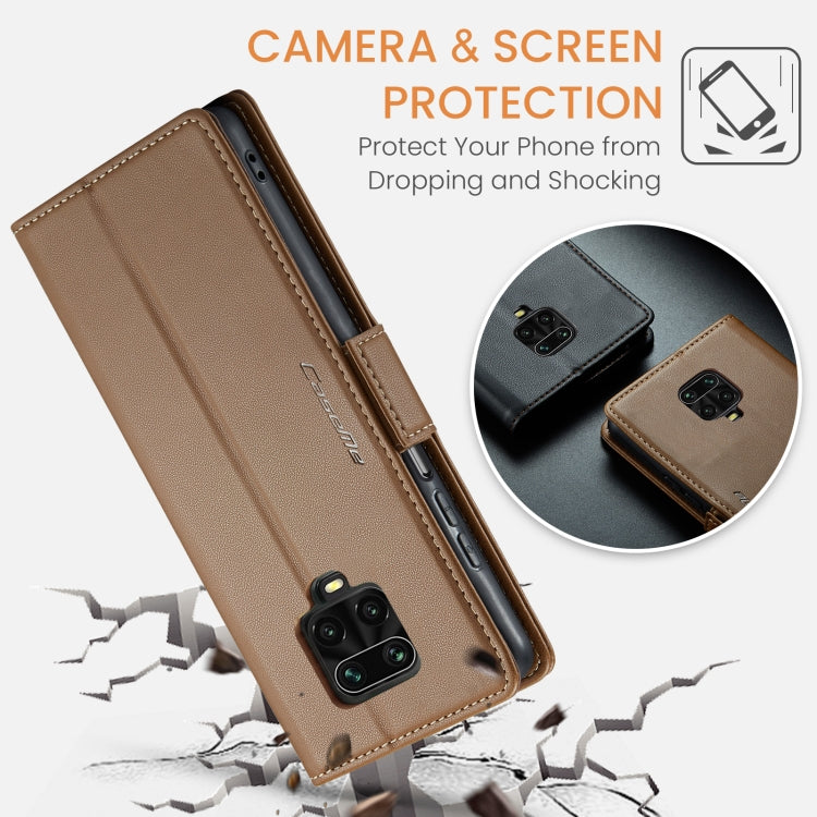 For Xiaomi Redmi Note 9S/Note 9 Pro/Note 9 Pro Max CaseMe 023 Butterfly Buckle Litchi Texture RFID Anti-theft Leather Phone Case(Brown) by CaseMe