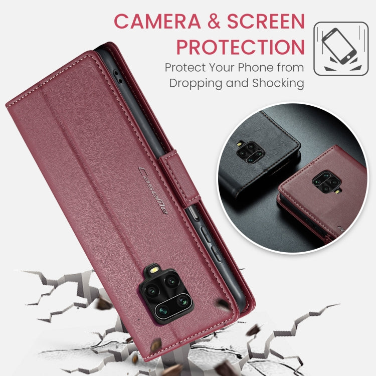 For Xiaomi Redmi Note 9S/Note 9 Pro/Note 9 Pro Max CaseMe 023 Butterfly Buckle Litchi Texture RFID Anti-theft Leather Phone Case(Wine Red) by CaseMe