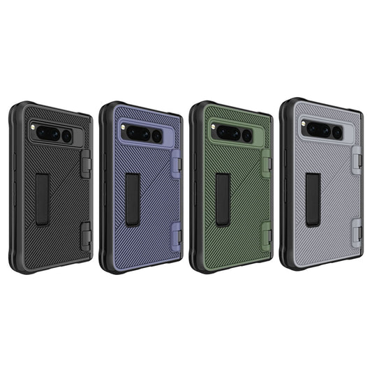 For Google Pixel Fold Twill Texture Integrated Shockproof Phone Case with Holder(Grey) by buy2fix