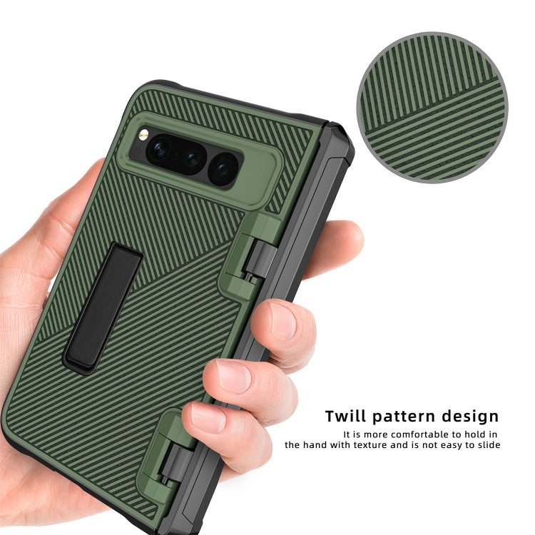 For Google Pixel Fold Twill Texture Integrated Shockproof Phone Case with Holder(Blue) - Google Cases by buy2fix | Online Shopping UK | buy2fix